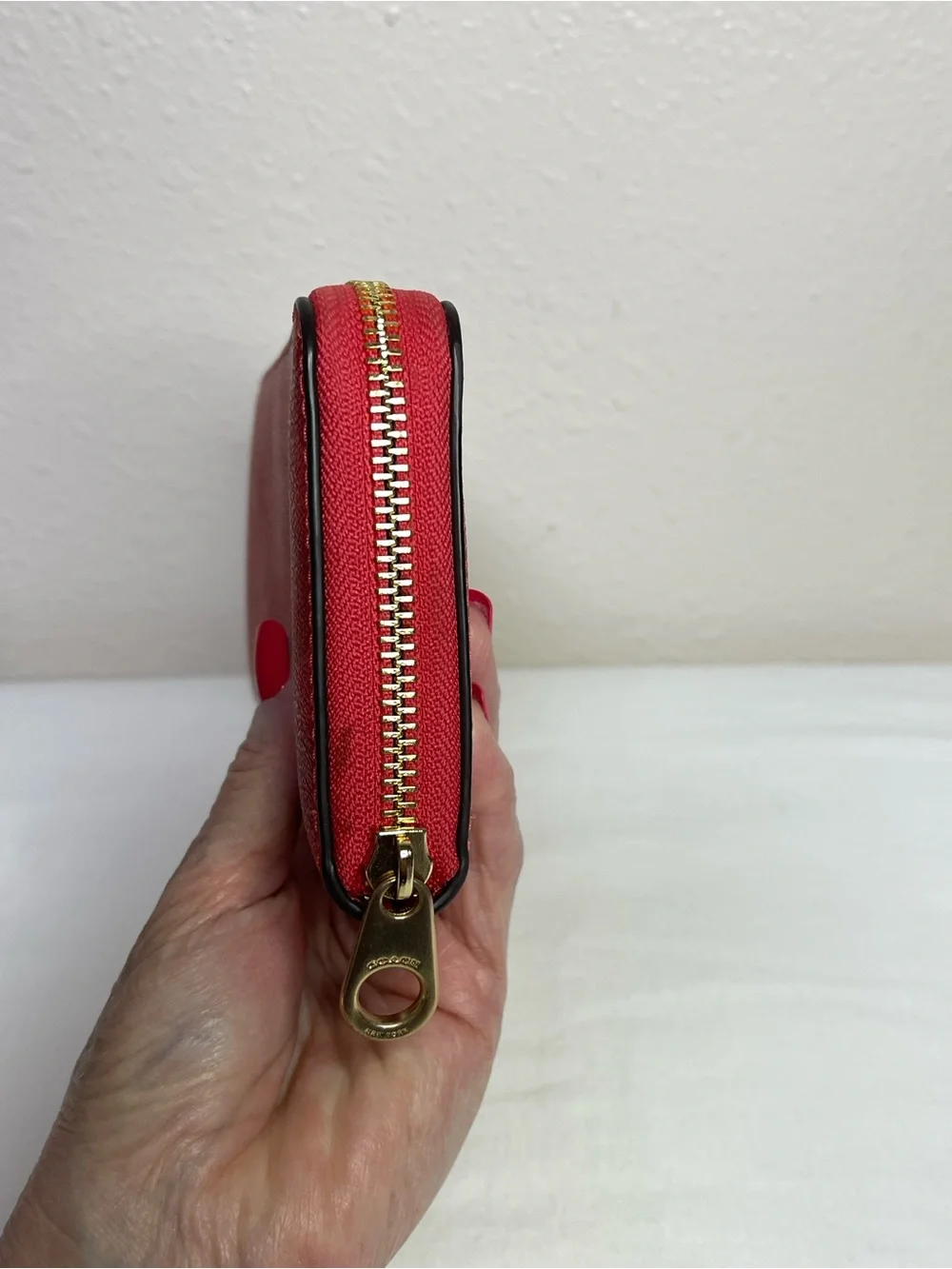 Coach Signature Zip Wallet in Rich Red with Gold Hardware